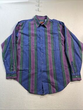 Vintage 80's Blazer Long Sleeve Vertical Striped Button Down Shirt